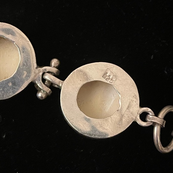 Carved Bone Moon Face Sterling Silver Bracelet with Toggle Clasp - Picture 4 of 6